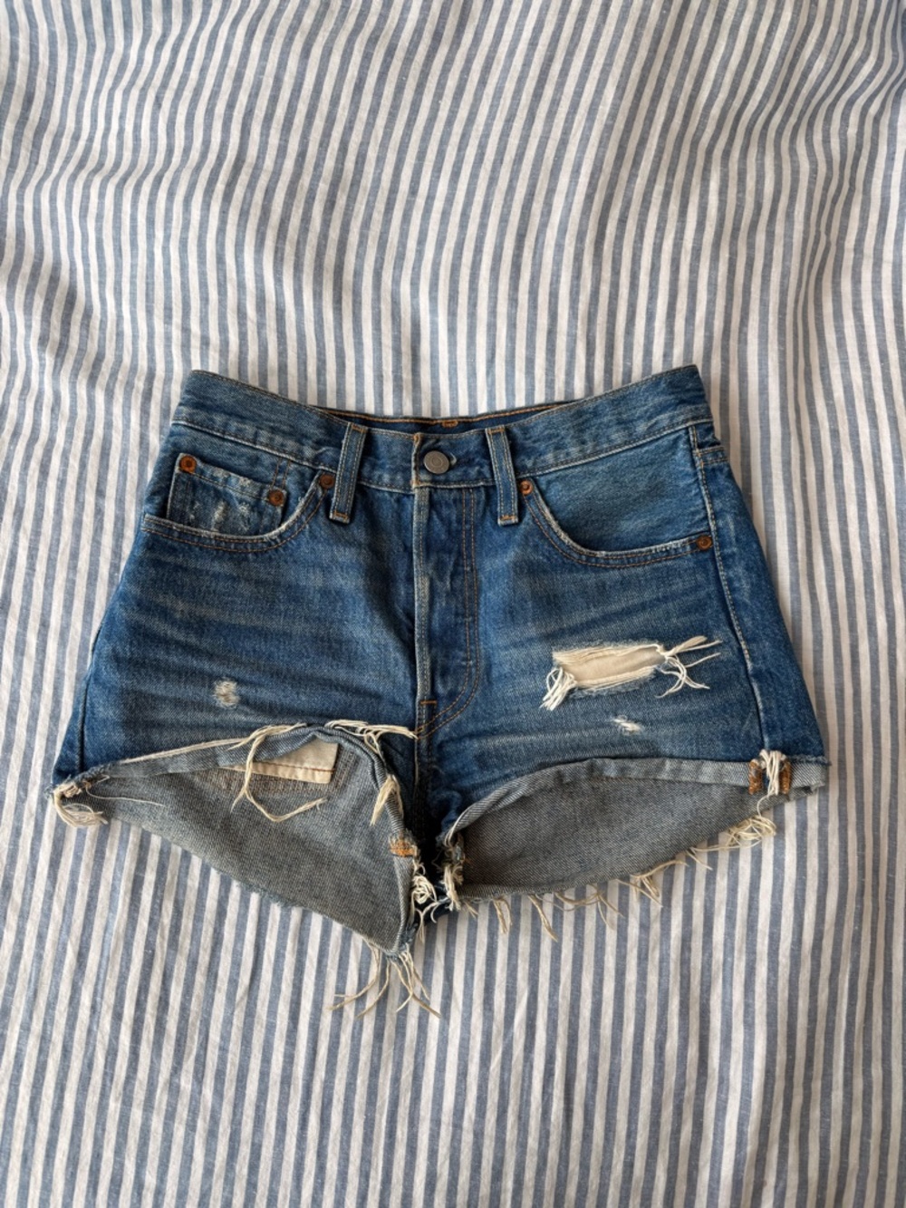 Levi's 501 High Rise Distressed Cutoff Denim Short in Color Drive Me Crazy